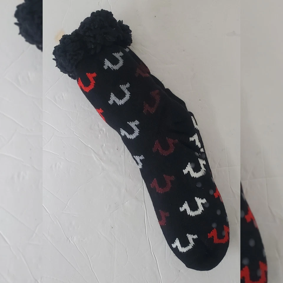 TRUE RELIGION SHERPA FLEECE-LINED THERMAL SLIPPER SOCKS MEN'S SIZE 10-13 BLACK  - Image 2 of 3