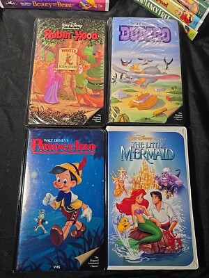 40 Disney VHS Lot 1985 Robin Hood Pinocchio Black Diamond Banned