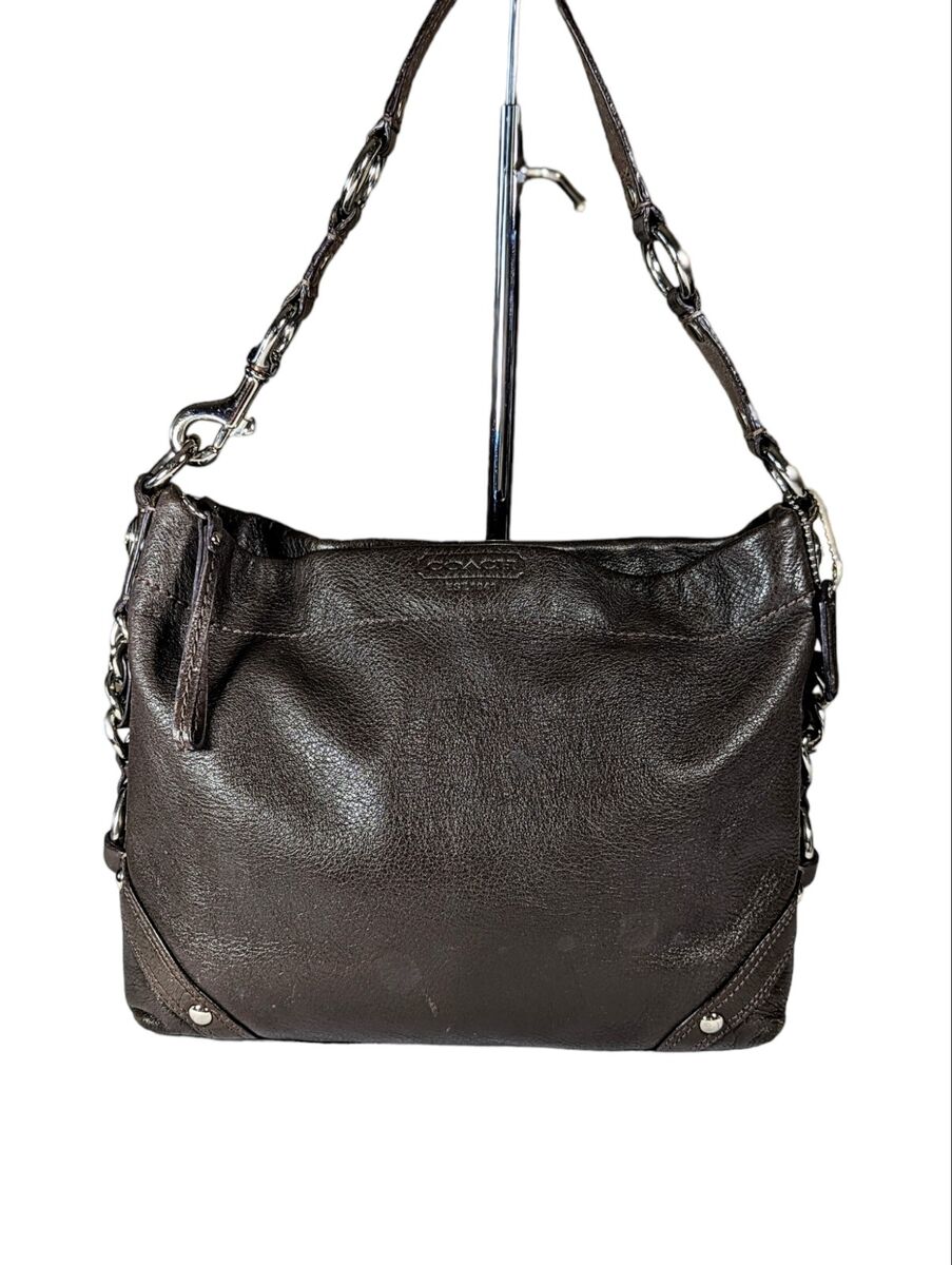 Vintage Coach Carly Brown Leather Shoulder Bag Purple Satin Vintage Coach Carly Brown Leather Shoulder Bag Purple Satin