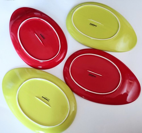 Set Of 4 CRATE & BARREL 11.5" Oval Egg Shaped Appetizer Plates Red Lime Green - Picture 3 of 4