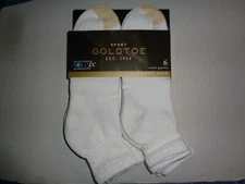 GoldToe Cotton Extended Size Quarter Ankle Socks 6-Pair White Men's Size 12-16