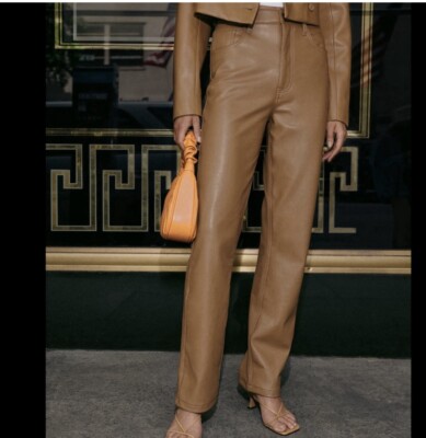 Abercrombie Vegan Leather 90s Straight Ultra High Rise Pant Camel Size 24  Long