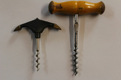 2 alte Korkenzieher Bronze Messing Anker und Holz Metall Weinflaschenöffner