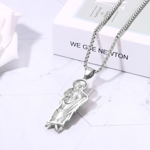 Men Saint Jude Tadeo Medalla CZ Pendant Necklace with Stainless Steel Chain - Bild 2 von 7