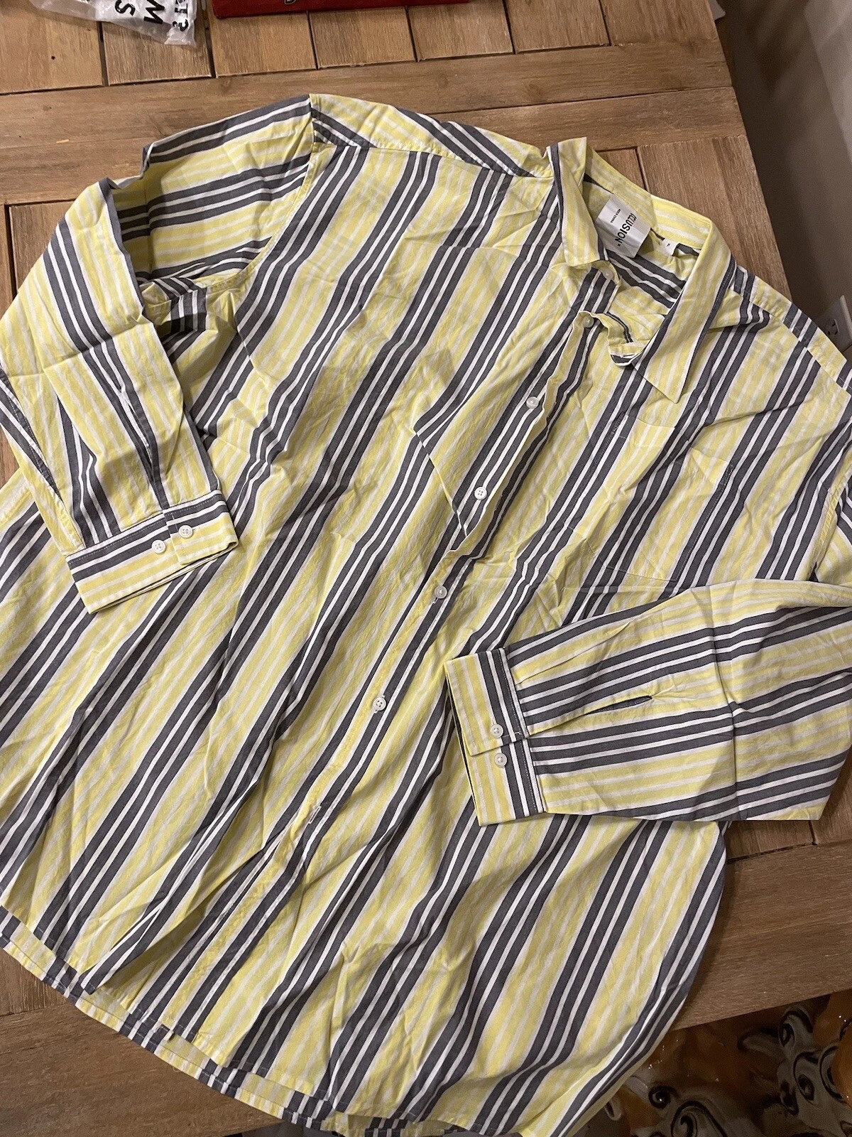 ASOS COLLUSION unisex Button Up Striped Shirt In Yellow And Gray Size XL