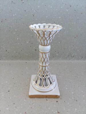 Vintage 7 1/2'' White Porcelain With Gold Yrim Candlestick By Ardalt Japan 6321