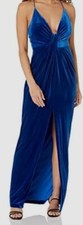 $245 Aidan Mattox Women's Blue Velvet V-Neck Tie Front Twist Gown Dress Size 4
