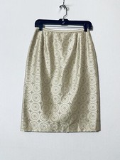 Talbots Womens 4 Embroidered Pencil Straight Skirt Silk Lined Ivory Cream