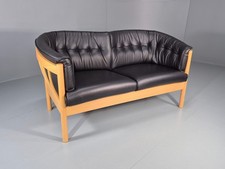 Vintage Two Seater Settee Black Leather Stickback Nielaus Retro MCM EB11407 M2SS