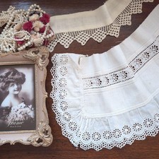 Two French antique laces, French frill lace, French cutwork lace