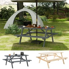 6-Seater Outdoor Garden Wooden Picnic Table Bench with Parasol Hole 150 cm