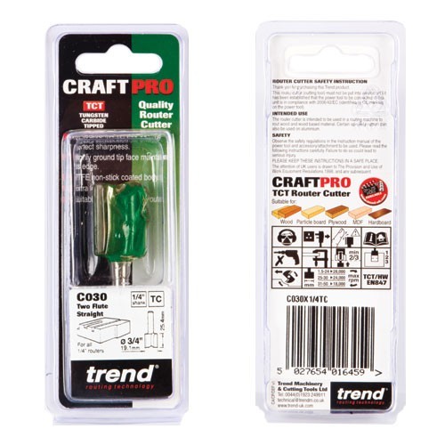 Trend Two Flute Cutter 19.1mm diameter C030X1/4TC FREE FIRST CLASS DELIVERY