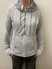 Athleta Women s Size M Heavenly Hail Half Zip Hoodie in Gray and White Stripe