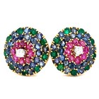 Cartier 18k Yellow Gold Ruby Sapphire Emerald and Diamond Huggie Ear Clips