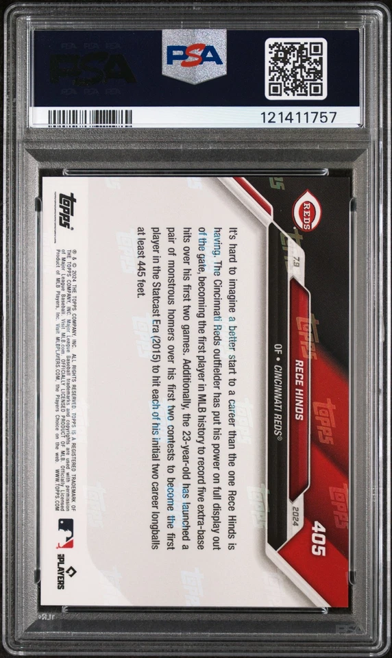 2024 Topps Now Call-Up Rookie Blue #405 Rece Hinds /49 PSA 10 GEM Cincinnati - Image 2 of 2