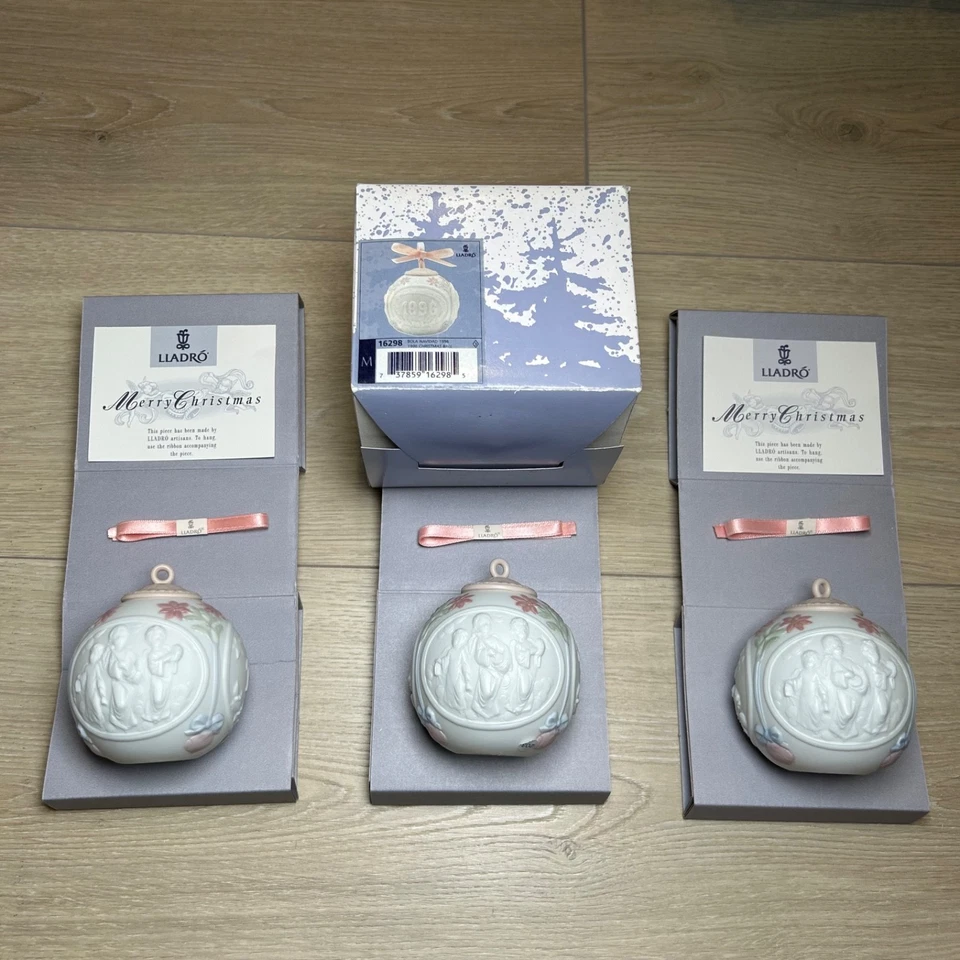 Lote de 3 campanas de Feliz Navidad rosa porcelana vintage LLADRO 1996 # 16298 Foto 3 de 4