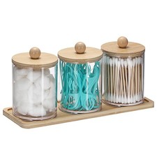 Qtip Holder with Vanity Tray Clear Cotton Ball Holder Cotton Swab Dispenser B...