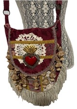 Sacred Heart Milagros Upcycled Purse Mexican Folk Art Crossbody Adj Strap Lined Sacred Heart Milagros Upcycled Purse Mexican Folk Art Crossbody Adj Strap Lined