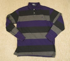 Polo Ralph Lauren Polo Shirt Mens Large Purple Gray Rugby Striped Long Sleeve