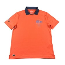 Lacoste Orange Blue Tripped Big Croc Miami Open Tennis Polo Shirt Size Small