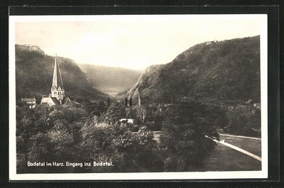 Ansichtskarte Thale /Harz, Eingang ins Bodetal aus der Vogelschau 