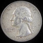 90% Silver 1964 Washington Quarter  - F27D