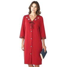 VTG Lady Manhattan Scottie Dog House Coat Duster Robe L Pearl Snap Red Christmas