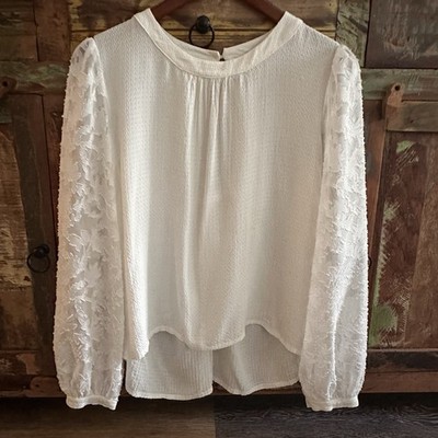Hem & Thread Womens Lace Sleeve Twist Back Blouse Top Size M Fairy Garden Whimsy