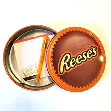 Hershey Reese’s  Storage Tin With Notepad And Mini Pen