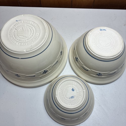 Longaberger Pottery Classic Blue Woven Traditions Nesting Mixing Bowls Set of 3