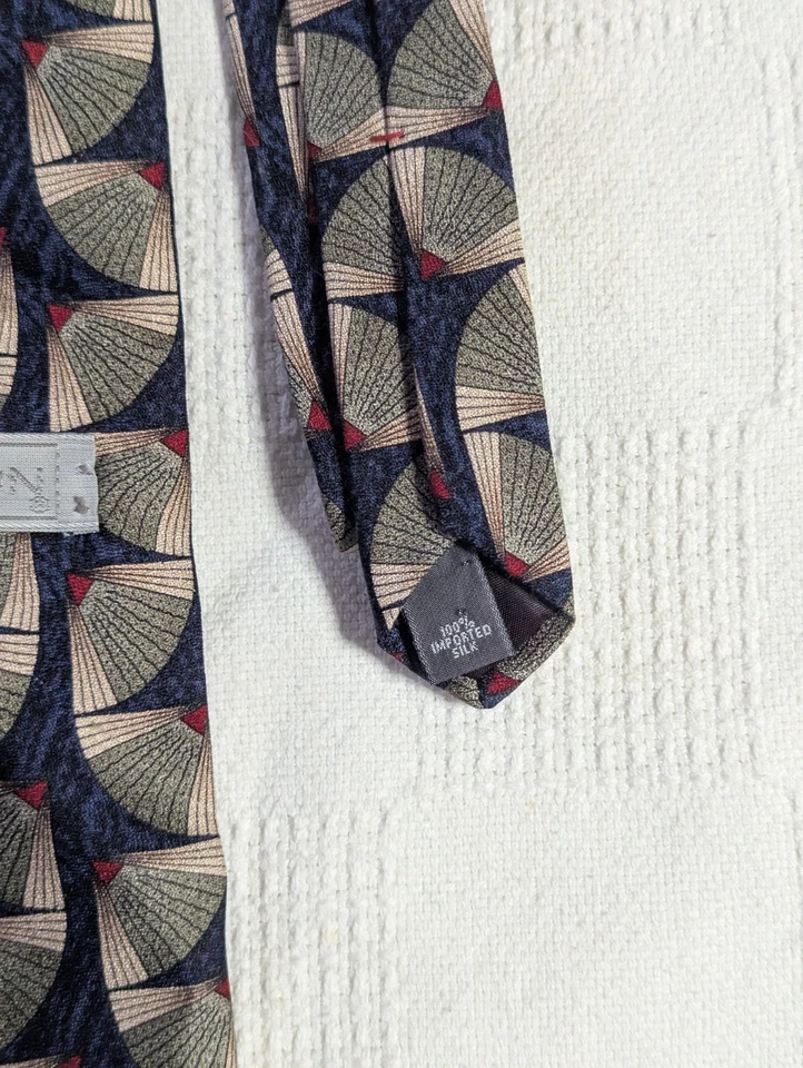 Corbata vintage Halston Art Deco patrón abanico negra/beige para hombre talla única Foto 3 de 3