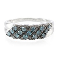 Cavill Damen Ring Sterlingsilber Platin 0,53Ct Fancy Diamant TüRkis- Echtschmuck