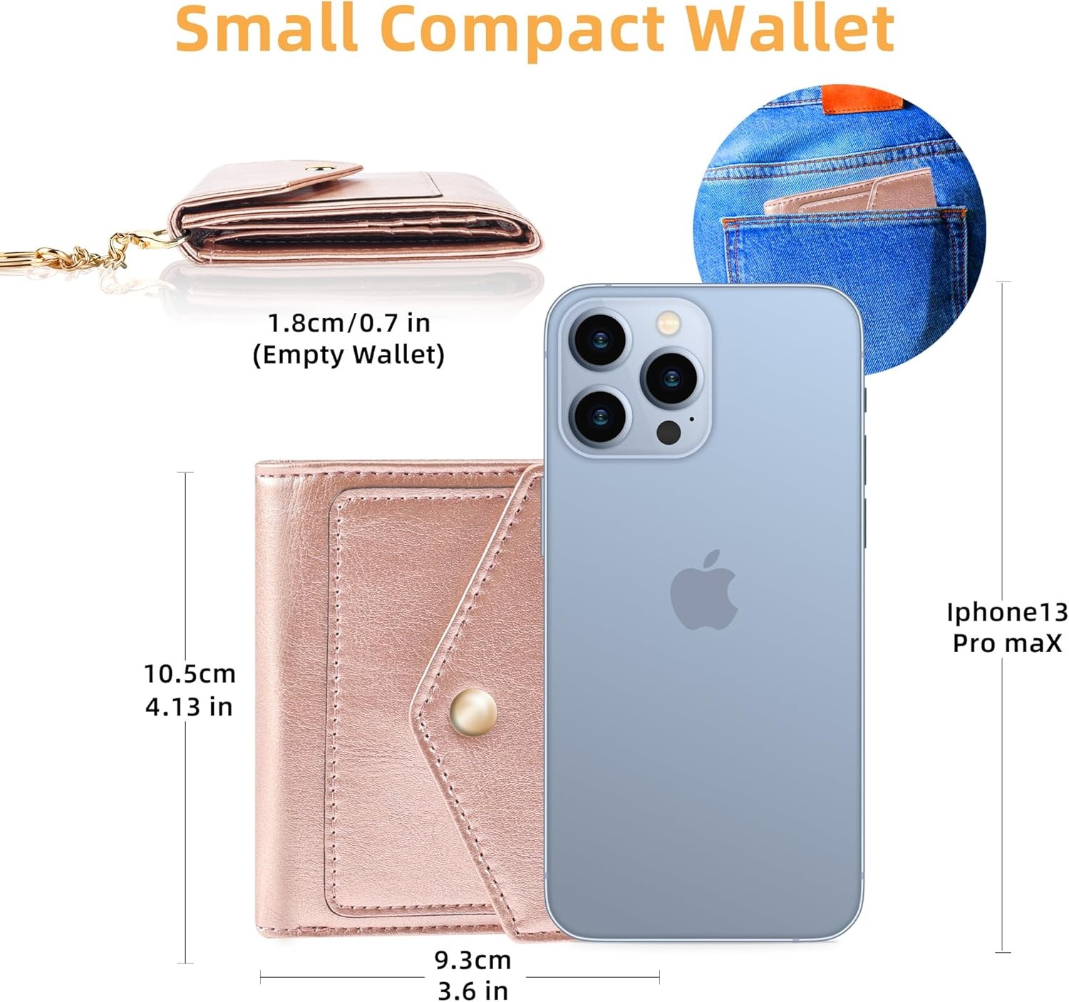 Gostwo Womens RFID Blocking Trifold Wallet Card Holder Zipper Pocket Rose Gold