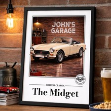 Personalised MG Midget Print Classic Car A3 A4 Framed Unframed Wall Art Gift