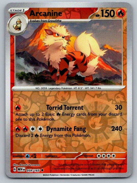 Arcanine 059/165 Uncommon 151 Pokemon Reverse Holo Near Mint