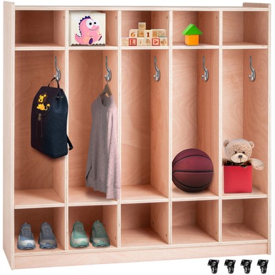 Coat Locker 5-Section Daycare Cubby Coat Rack 5 Hooks and Storage Boxes ...