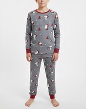 Peanuts Snoopy Christmas Kids Pajamas Grey/Red/White Sz.14 PJ's 2 Piece Set New