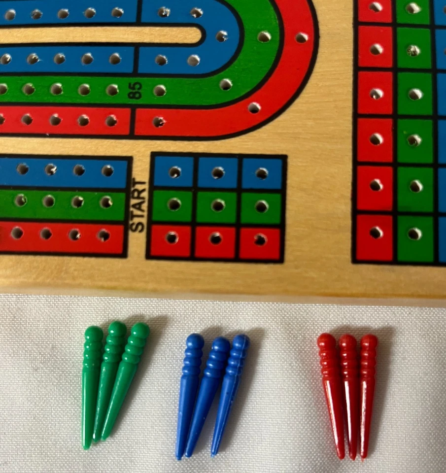 Cardinal Solid Wood CRIBBAGE Set Folding 3 Track Board w/ 2 Decks Playing Cards - Image 2 of 4