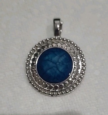 Signed RMN Round Shape Silver Tone Blue Stone Magnetic Pendant 
