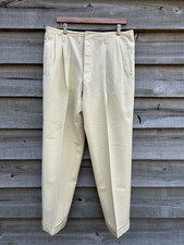 1940s Winter White Wool Gabardine Trousers 36 X 30 Vintage Button Fly