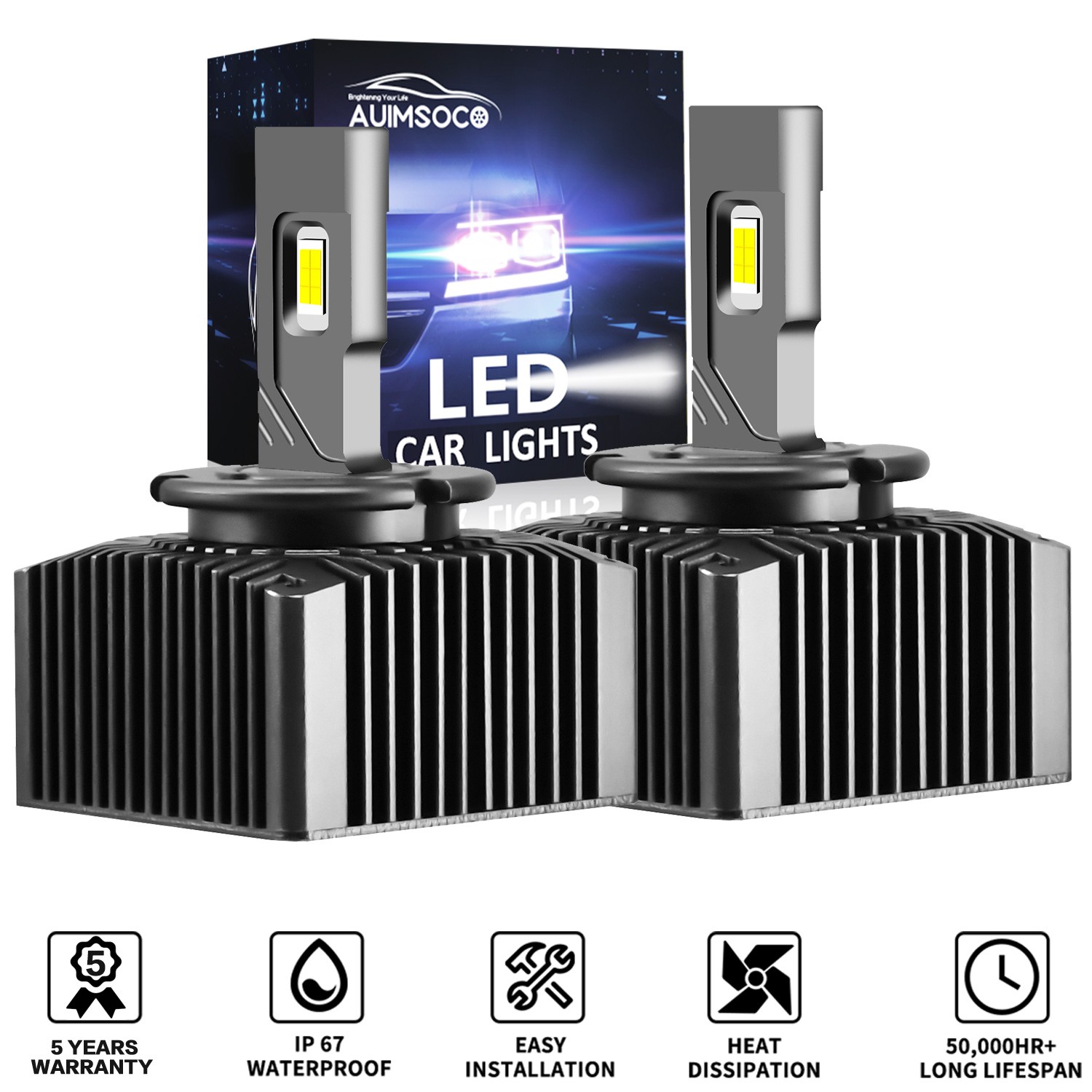 For 2017 2018 2019 20 GMC Sierra Pickup 4-Door D5S LED Headlight Bulbs High-Low