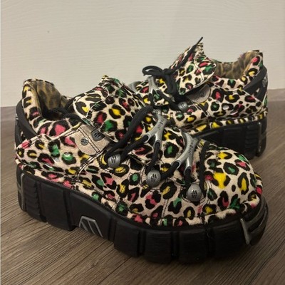 NWOB New Rock M-120N-C89 Chunky Leopard Oxford Shoes Size EU 40