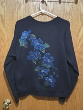 Vintage 90s Tultex USA Floral Sweatshirt Womens Large Black Cottagecore Crew