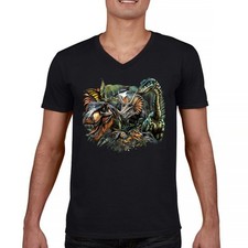 Dinosaur Jungle V-Neck T-shirt T-Rex Triceratops Brachiosaurus Jurassic Tee