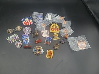 Various sports and other pins Lot of 26: NBA NSCAA NFL CNN World Bowl. MG