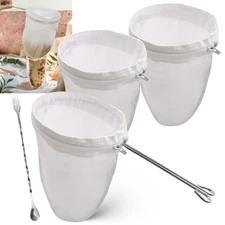 Large Thai Tea Filter Stainless Steel, Traditional Thai Tea Cotton Strainer w...