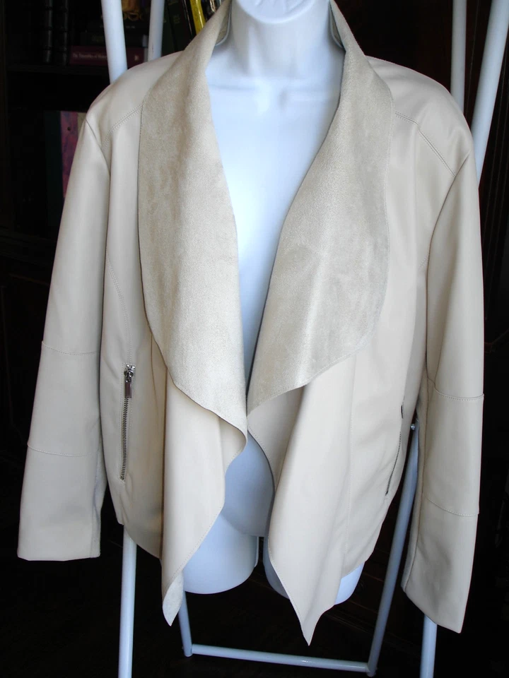 Chaqueta abierta Bagatelle imitación gamuza cuero beige crudo elástico mujer talla XXL