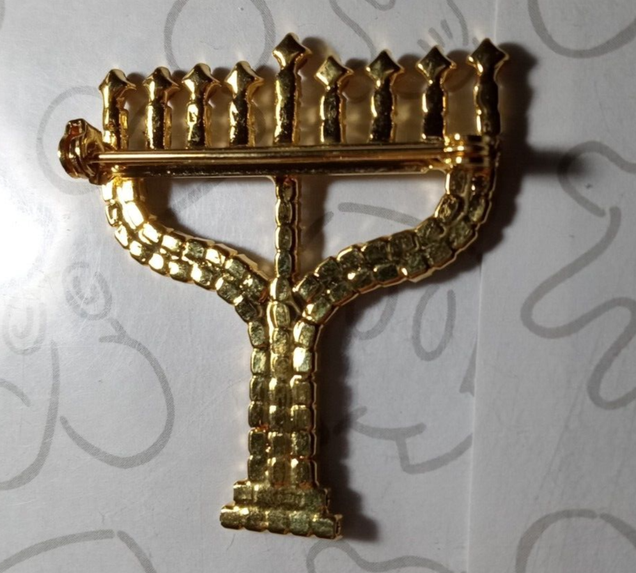 Menorah Candelabra Yellow Rhinestone Pin Brooch Gold Tone Hanukkah | eBay
