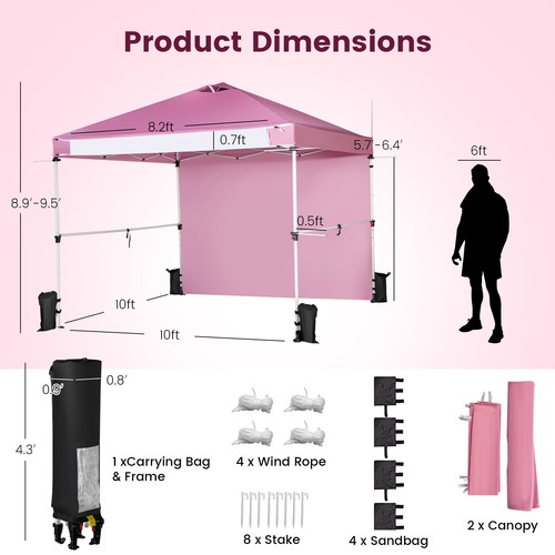 10'x10' Commercial Pop-up Canopy Tent Sidewall Folding Market Patio Pink - Picture 2 of 11