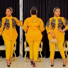 Three Pieces Sets Top Inner and Pant Women Long Sleeve Polyester Suit African